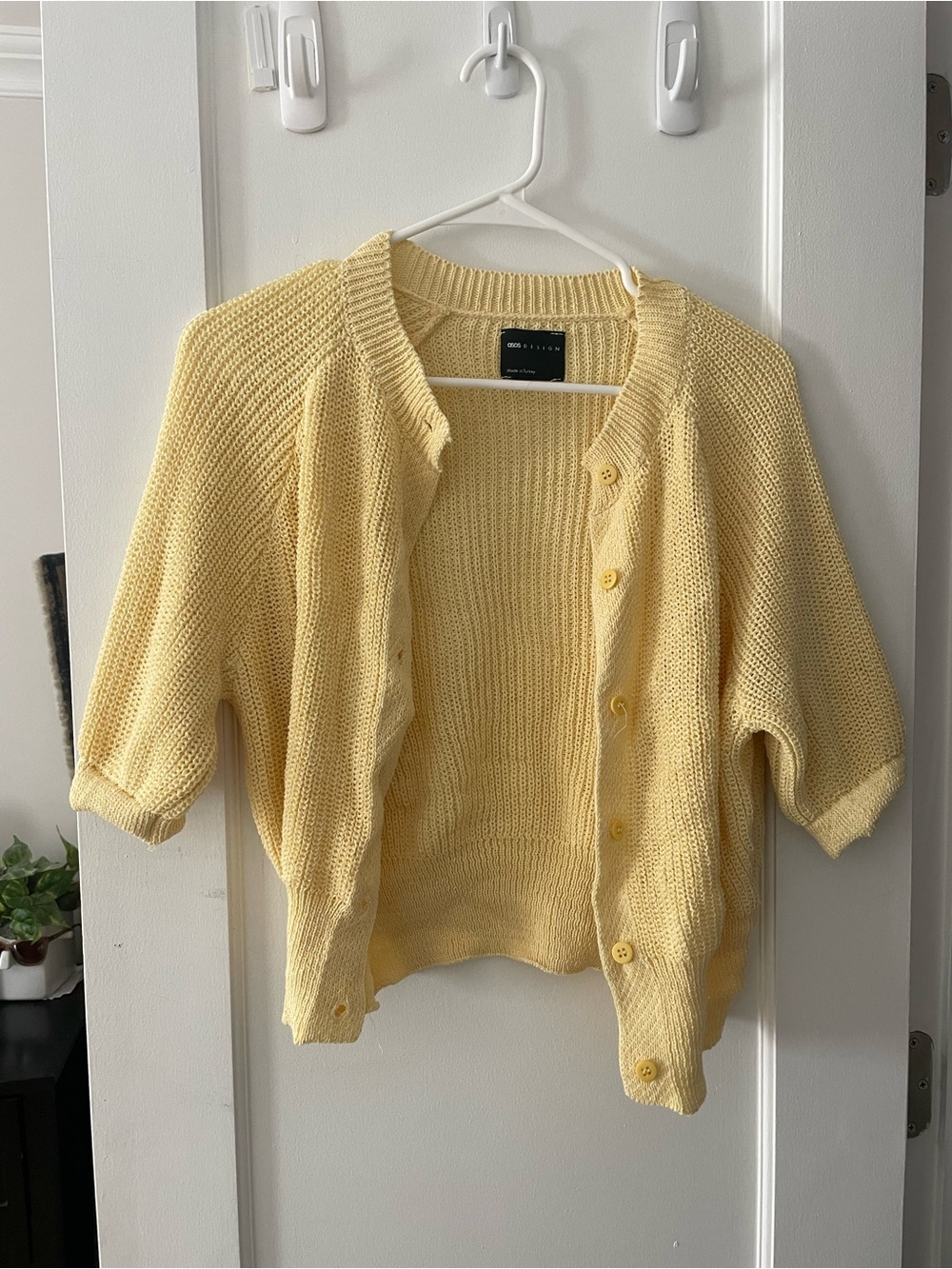 ASOS Pale Yellow Short-Sleeve Knit Cardigan NWOT